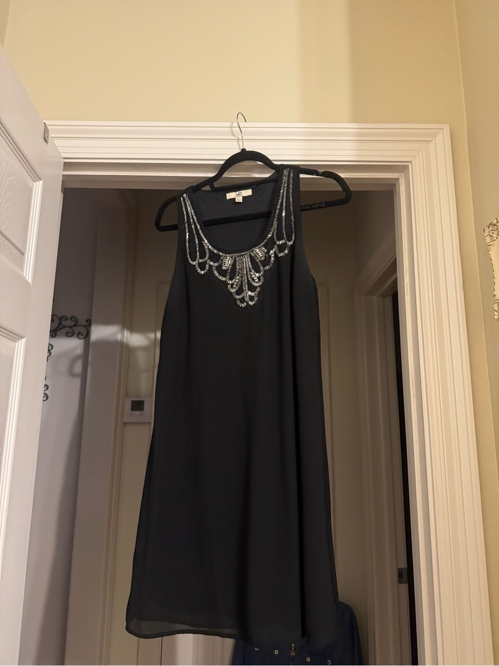 GBG Black Sleeveless Dress with Silver Beaded Neckline